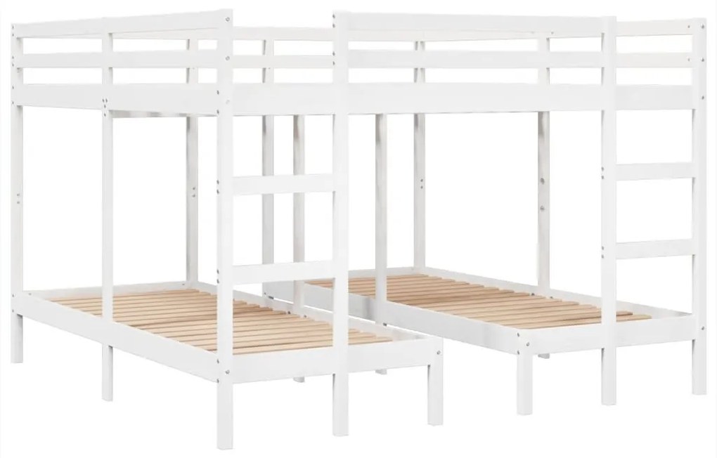 fehér tömör fenyőfa tripla emeletes ágykeret 200x200/80x200 cm