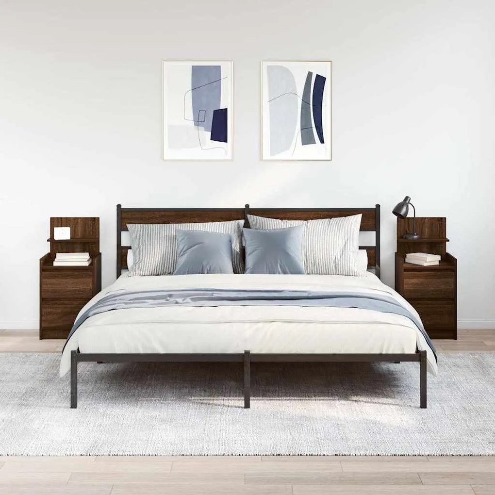 2 db barna tölgy éjjeliszekrények 2 fiókkal 38x34x80 cm