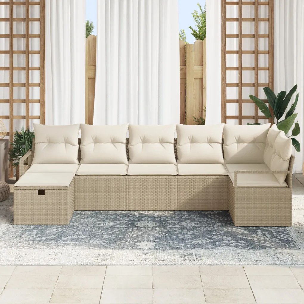 Kerti Kanapé Szett 7 pcs bézs és krémszínű 287 x 122 x 85 cm
