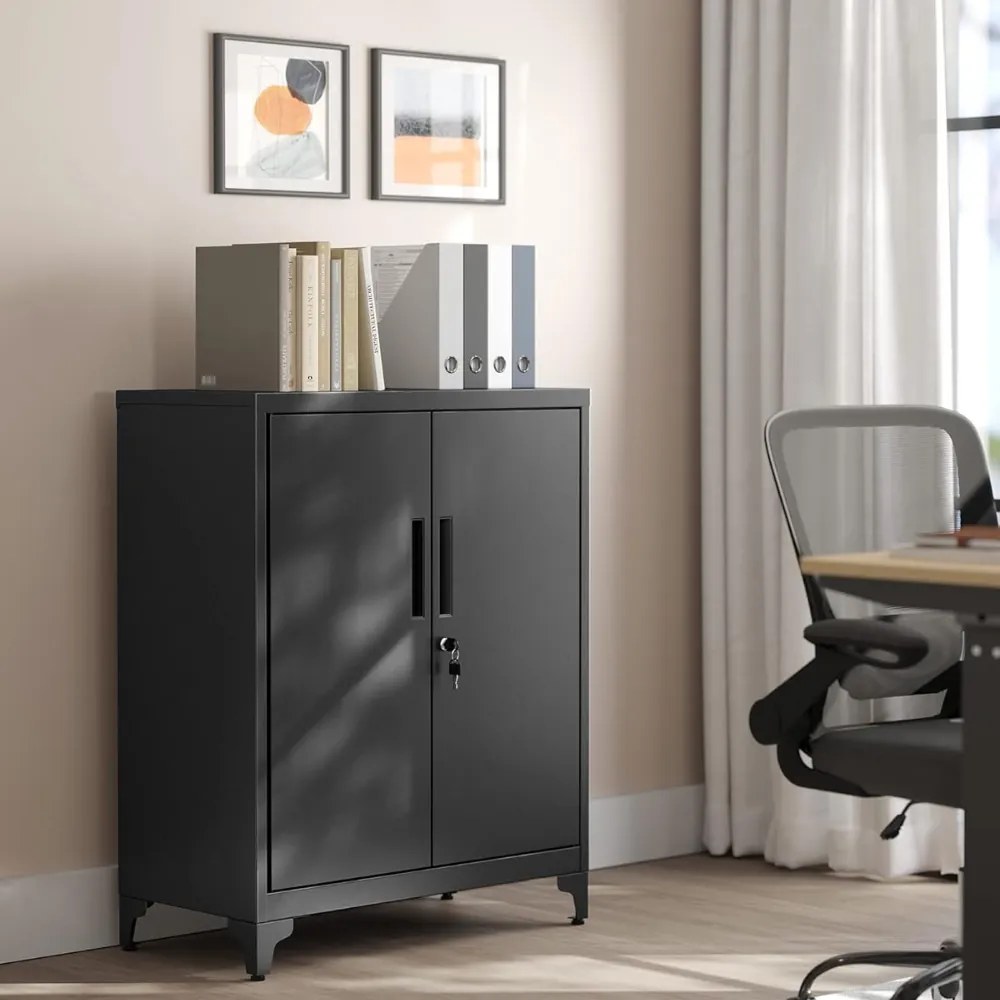 Többcélú fém szekrény RAVEN, 40x80x90 cm, fekete SongmicsHome