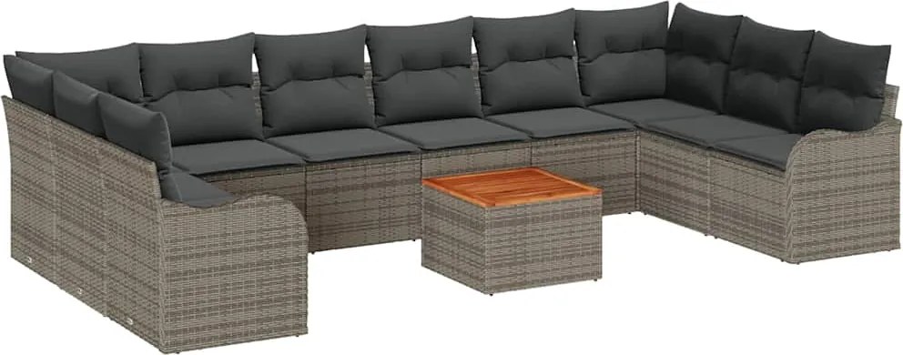 vidaXL Kerti Kanapé Szett párnával 11 pcs Szürke polirattan