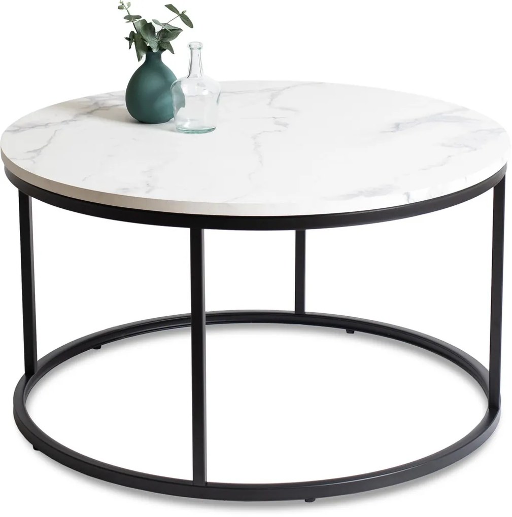 Dohányzóasztal Fehér Márvány/Fekete Színben. CONNY MAX