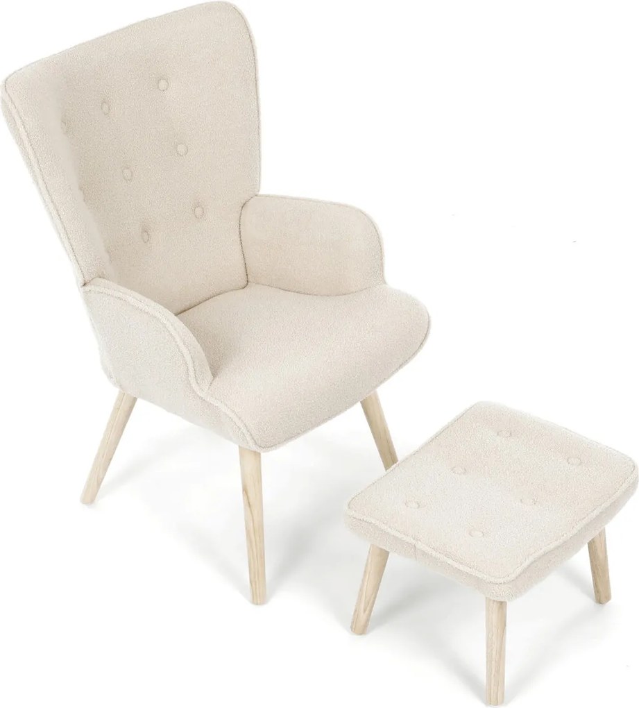 Krémszínű relaxfotel, boucle szövet kárpitozással, AK-319 CRM2