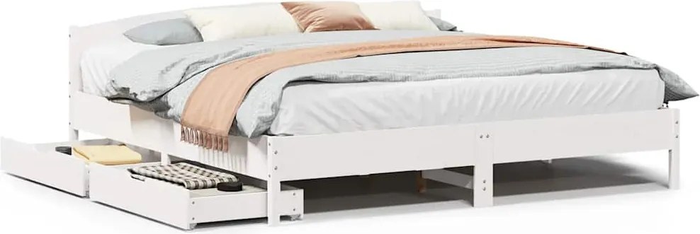vidaXL fehér tömör fenyőfa ágy matrac nélkül 180 x 200 cm
