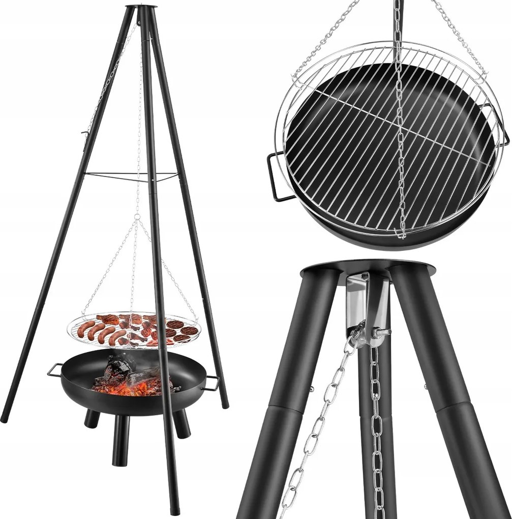Gregman Szén Grill 2IN1 Kerti Lógó Háromlábú Tűzrakóhely