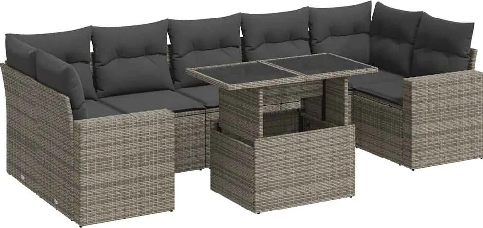 vidaXL 8 részes szürke polyrattan kerti ülőgarnitúra párnákkal