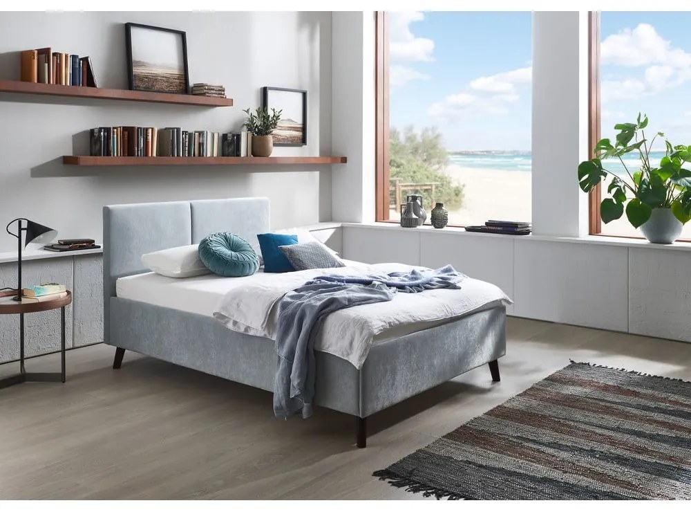 Világoskék kárpitozott franciaágy ágyráccsal 140x200 cm Piano – Meise Möbel