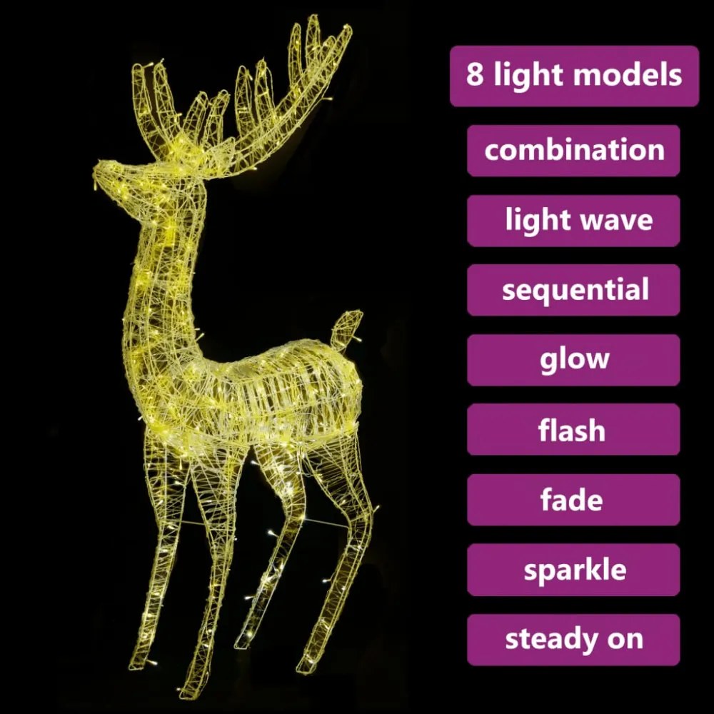 meleg fehér XXL akril karácsonyi rénszarvas 250 LED-del 180 cm
