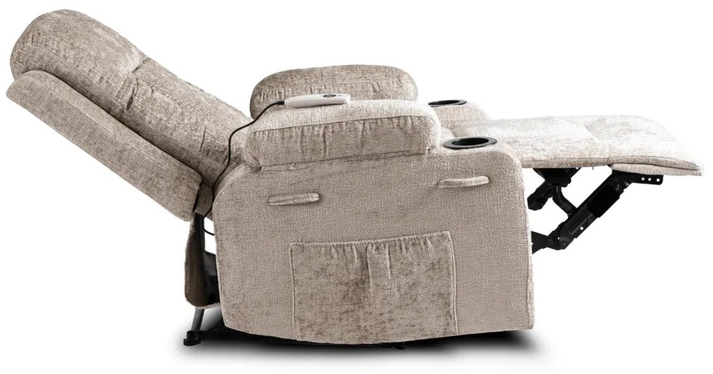 Elektromosan Vezérelhető Masszázsfunkciós Relaxfotel Bézs Szövet Kárpittal. BOX 2