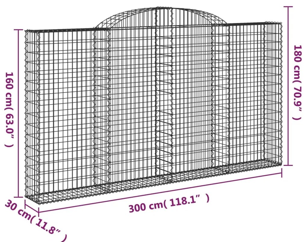 4 db íves horganyzott vas gabion kosár 300x30x160/180 cm