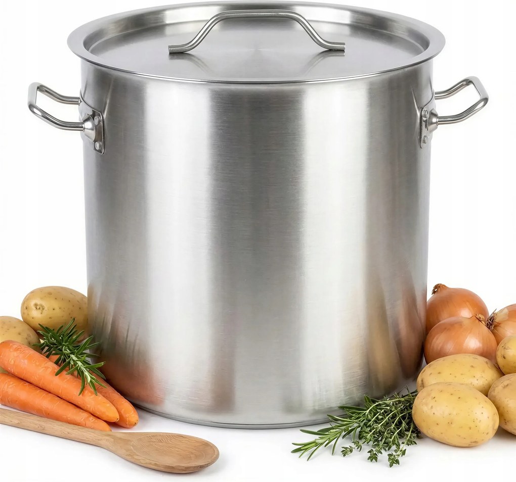 Acél Fazék 26L-ES Fém Fedővel Főzéshez Ezüst 32,5 CM