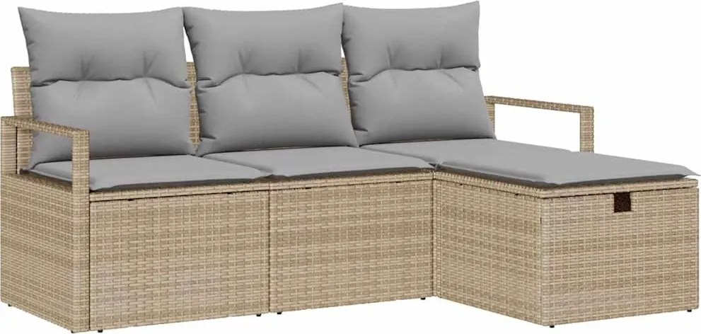 vidaXL Kerti Kanapé Szett párnával tárolóval 4 pcs Bézs Poli rattan
