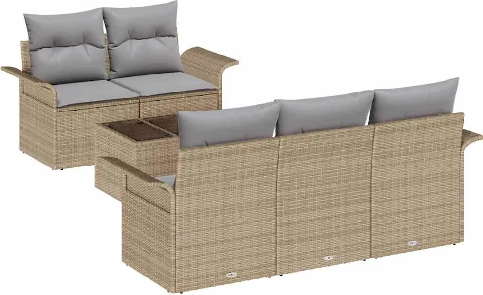 vidaXL Kanapé Szett párnával 6 pcs Bézs polirattan