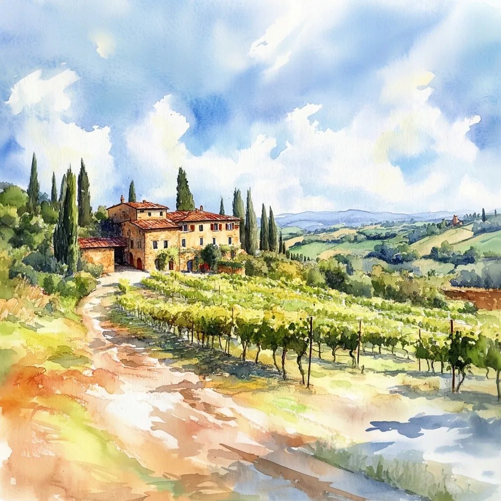 Vászonkép Canvas Tájkép Toszkána Villa Pincészet Nyár Olaszország 80x80