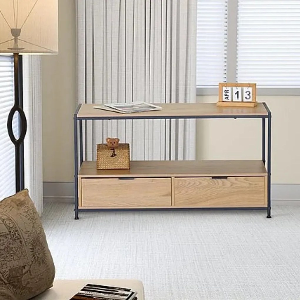 KÉSZLETKISÖPRÉS! Intenso Home dohányzóasztal fiókkal 100 x 40cm (Aranytölgy) | Masszív fém váz, praktikus fiók