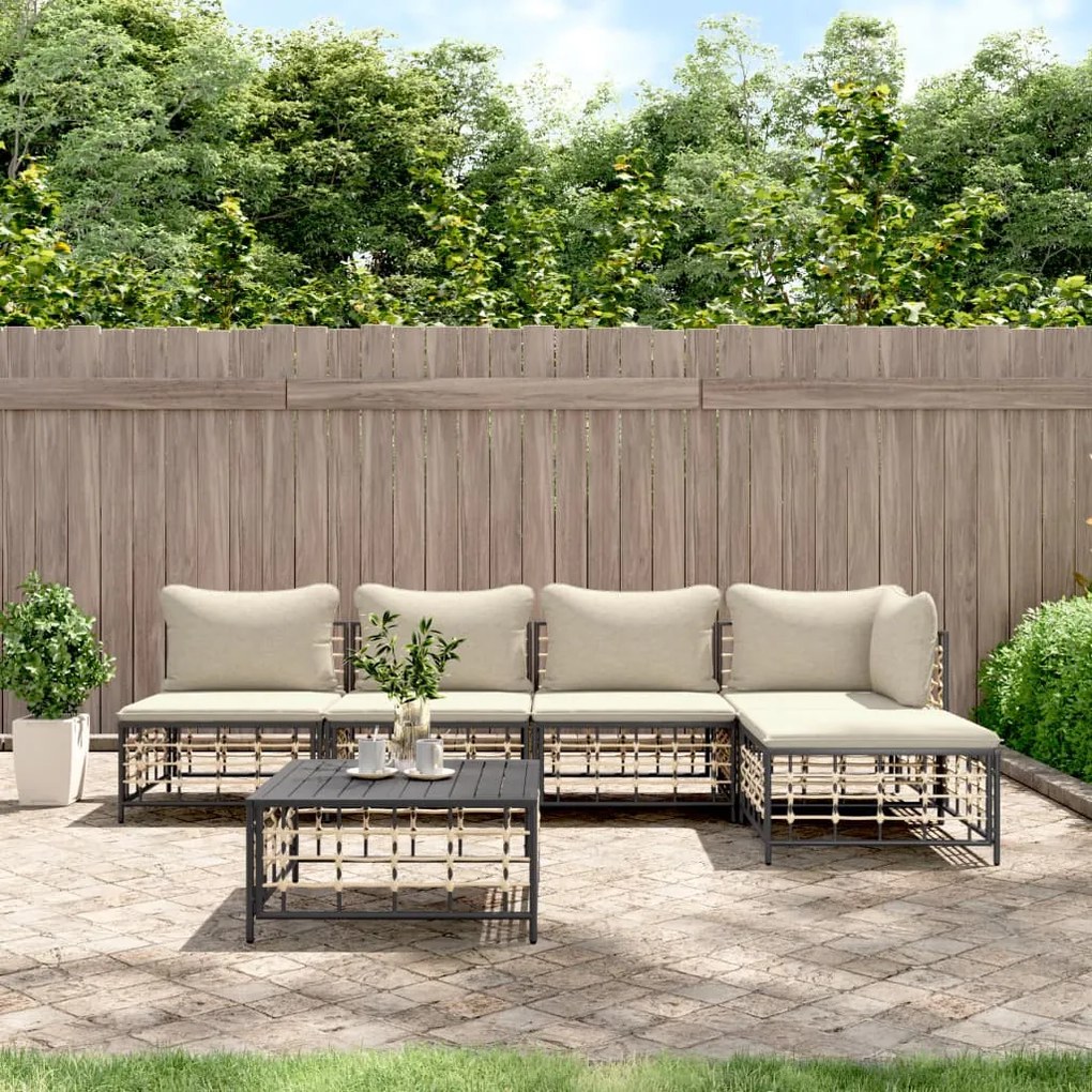 6 részes antracitszürke polyrattan kerti ülőgarnitúra párnákkal