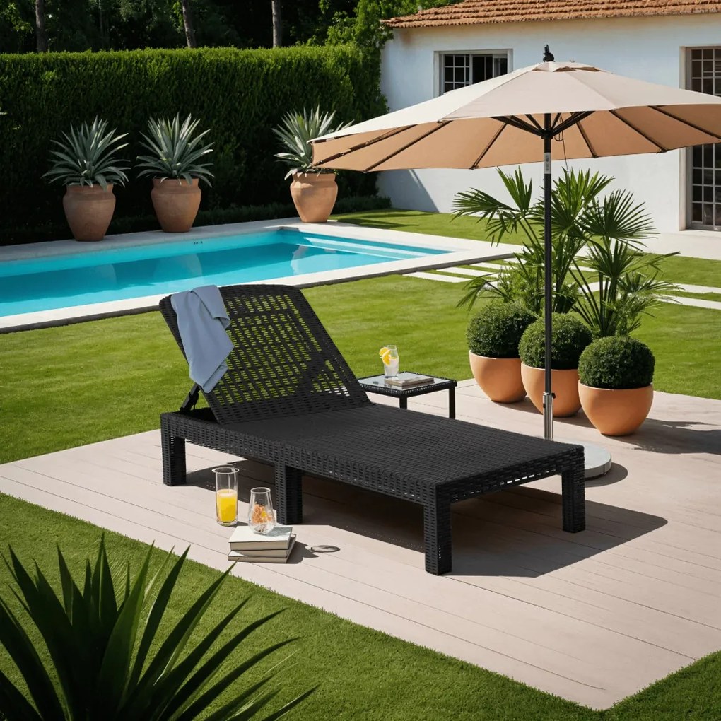 Műrattan napozóágy Fekete Színben. ARIZONA