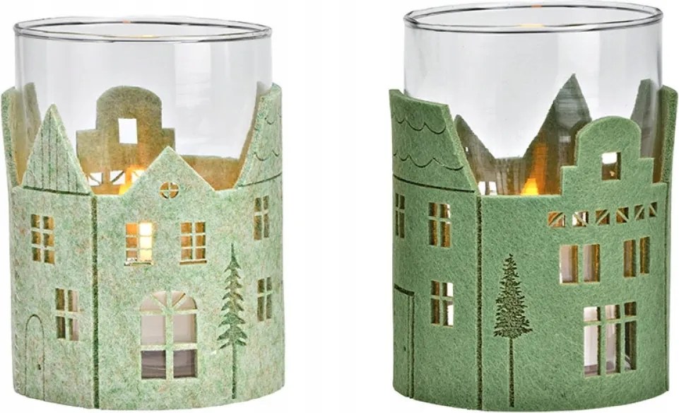 Üveg gyertyatartó Green Houses 13 cm zöld különböző változatok