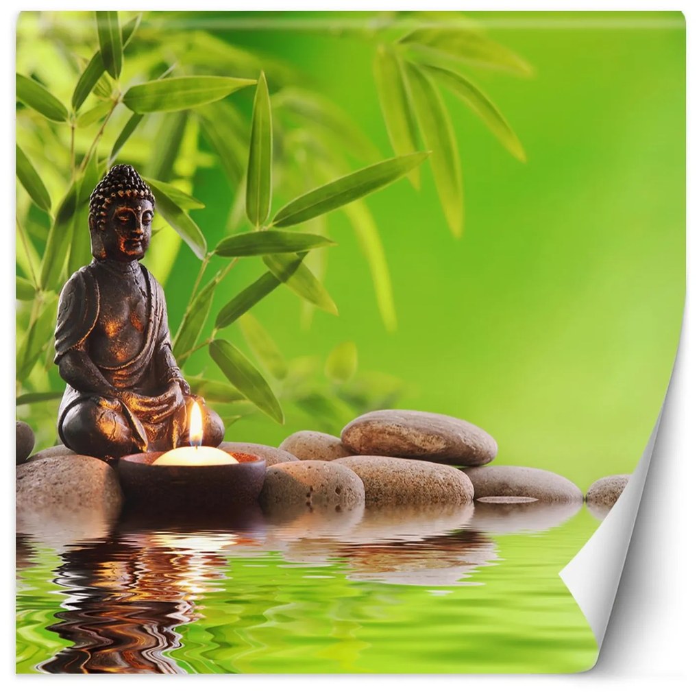 Gario Fotótapéta Buddha, gyertya és zen kövek Anyag: Vlies, Méret: 200 x 200 cm