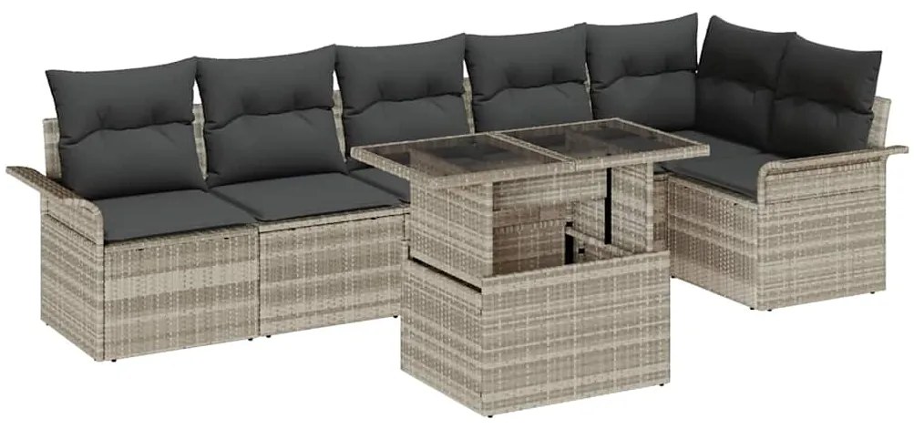 vidaXL Kerti Kanapé Szett párnával 7 pcs Világosszürke Poli rattan