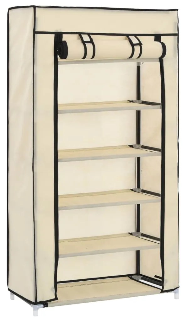 vidaXL krémszínű szövet cipőszekrény borítóval 58 x 28 x 106 cm
