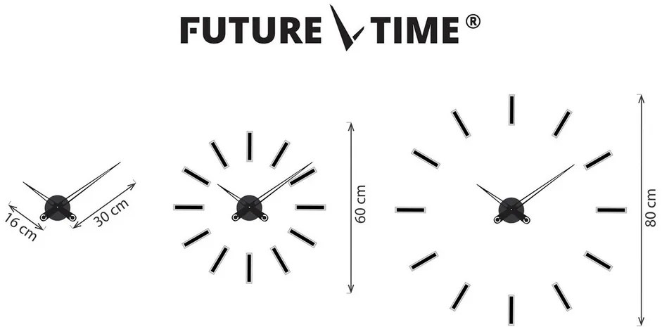 Future Time FT9600BK Modular black Dizájner öntapadó óra, átmérő: 60 cm