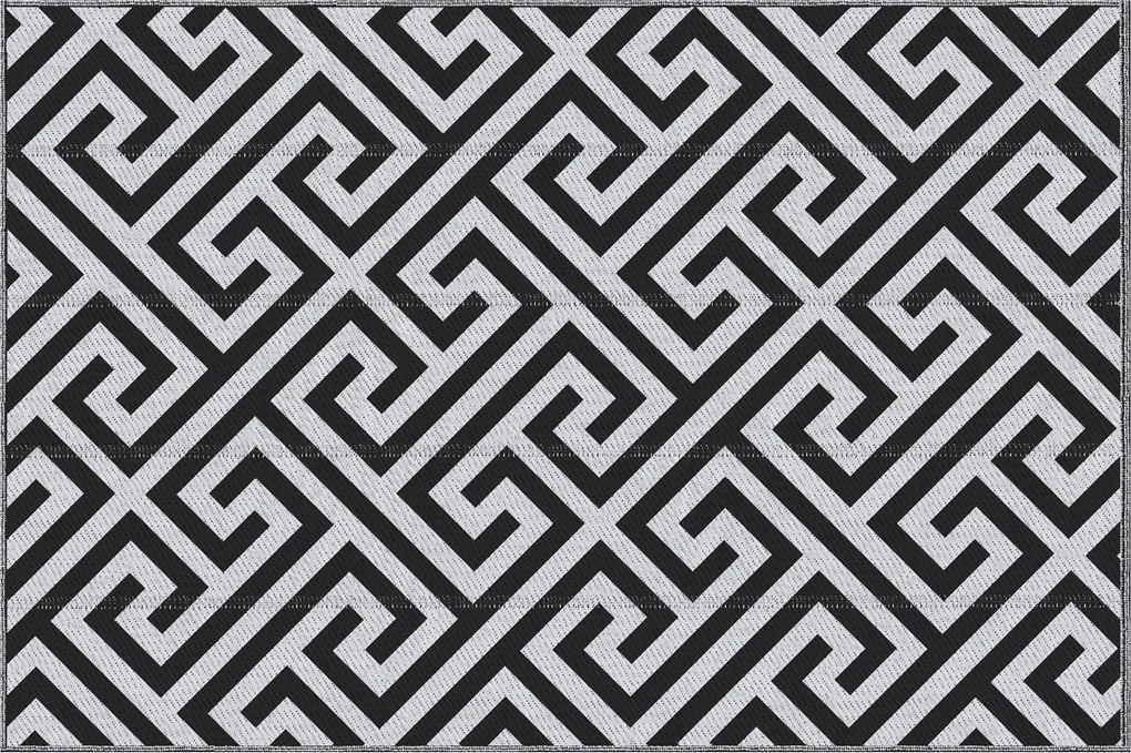 Outsunny Kültéri Szőnyeg, Műanyag Szőnyeg Kétoldalas Mintával, Vízálló Teraszszőnyeg, Teraszra, Kempinghez, Fekete+Fehér, 121 x 182 cm | Aosom