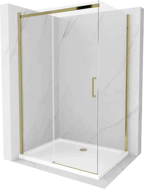 Mexen Omega szétcsúsztatható zuhanykabin 120 x 90 cm, átlátszó, arany + Flat zuhanytálca - 825-120-090-50-00-4010
