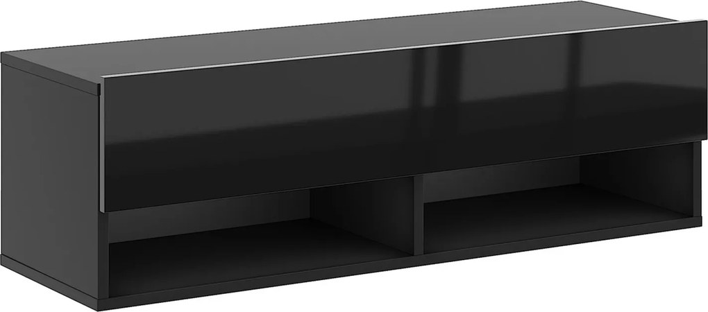 TV-szekrény 100 cm, 1 ajtóval, fekete/magasfényű fekete színkombinációban DERBY