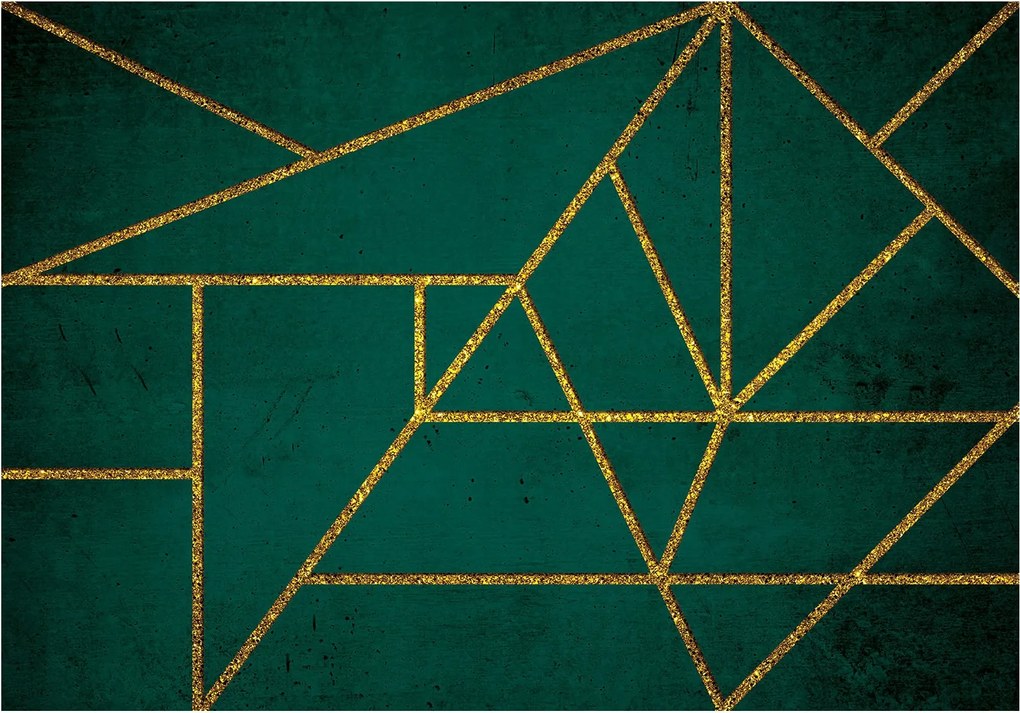 Flizelin fotótapéta Arany geometria sötétzöld alapon 300x210 +ragasztó