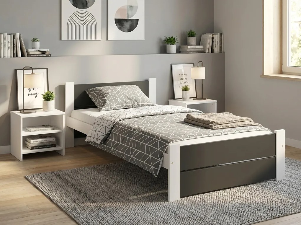 Ágy IKAROS DOUBLE 80 x 200 cm, antracit/fehér Ágyrács: Ágyrács nélkül, Matrac: Deluxe 10 cm matrac