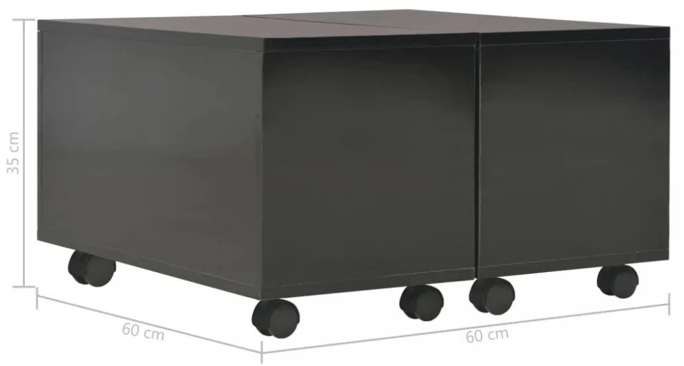 magasfényű fekete szerelt fa dohányzóasztal 60 x 60 x 35 cm
