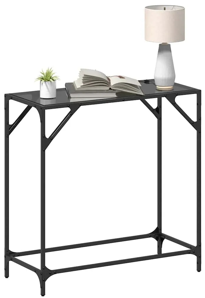 acél tálalóasztal fekete üveglappal 80 x 35 x 81 cm