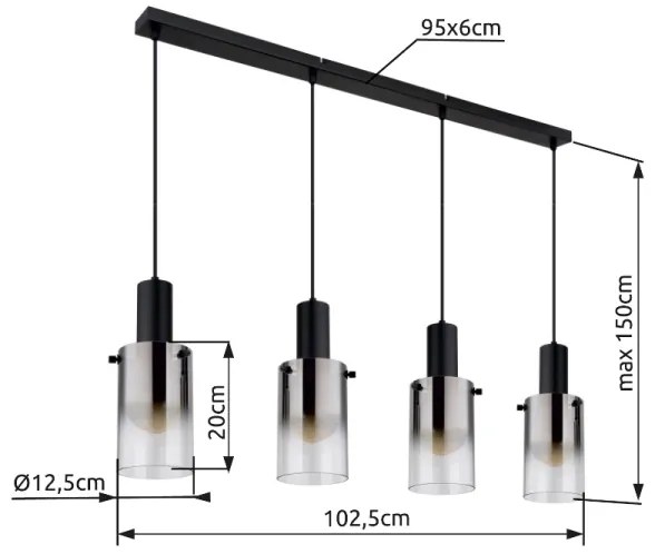 Globo 15907-4H - Csillár zsinóron FLORENTINA 4xE27/40W/230V fekete