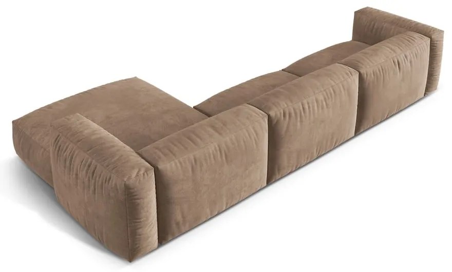 Világosbarna bársony moduláris sarokkanapé (jobb oldali-heverő résszel) Martina – Micadoni