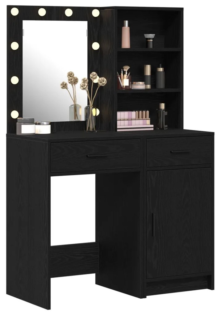 Sminkasztal Készlet 2 pcs Musta tammi 50 x 41 x 135 cm Faanyag