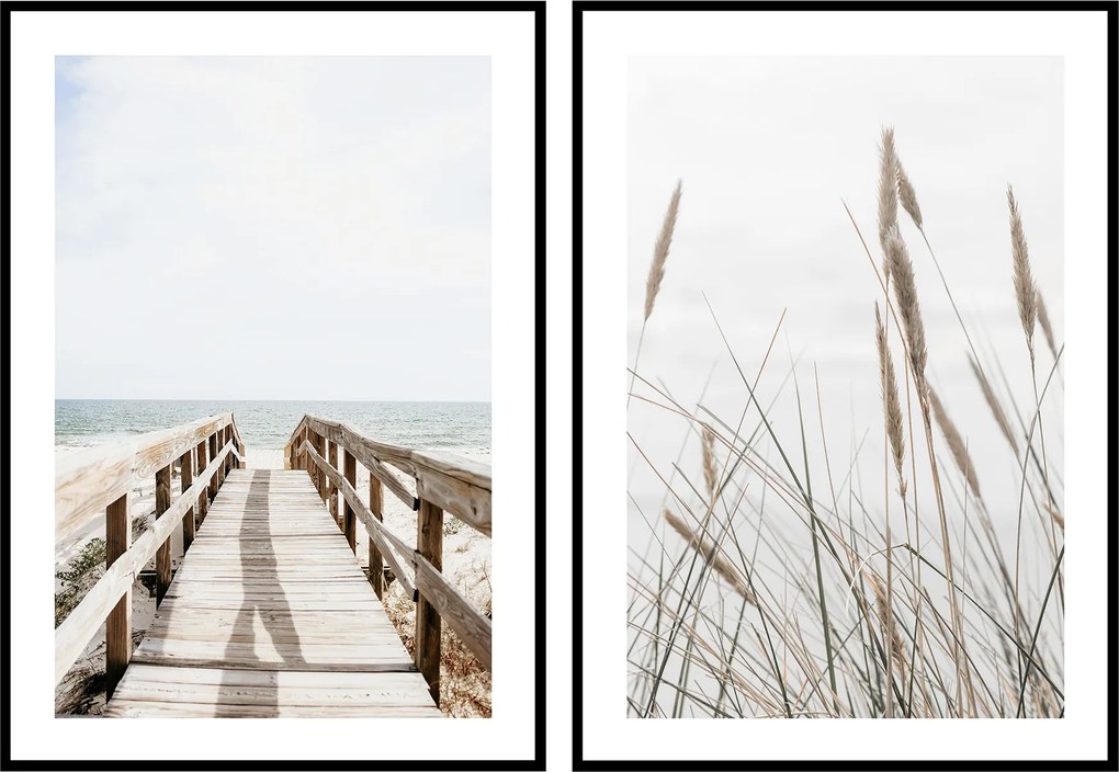 Poszter szett 2db 40x50 Bézs Híd strand fű nád eviero kék pasztell