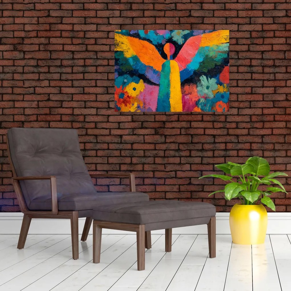 Üveg kép - Absztrakt angyal virágokkal (70x50 cm)