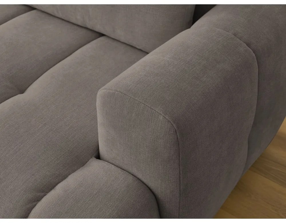 Szürkésbarna kinyitható-tárolóhelyes sarokkanapé (bal oldali-heverő résszel) Fuji – Bobochic Paris