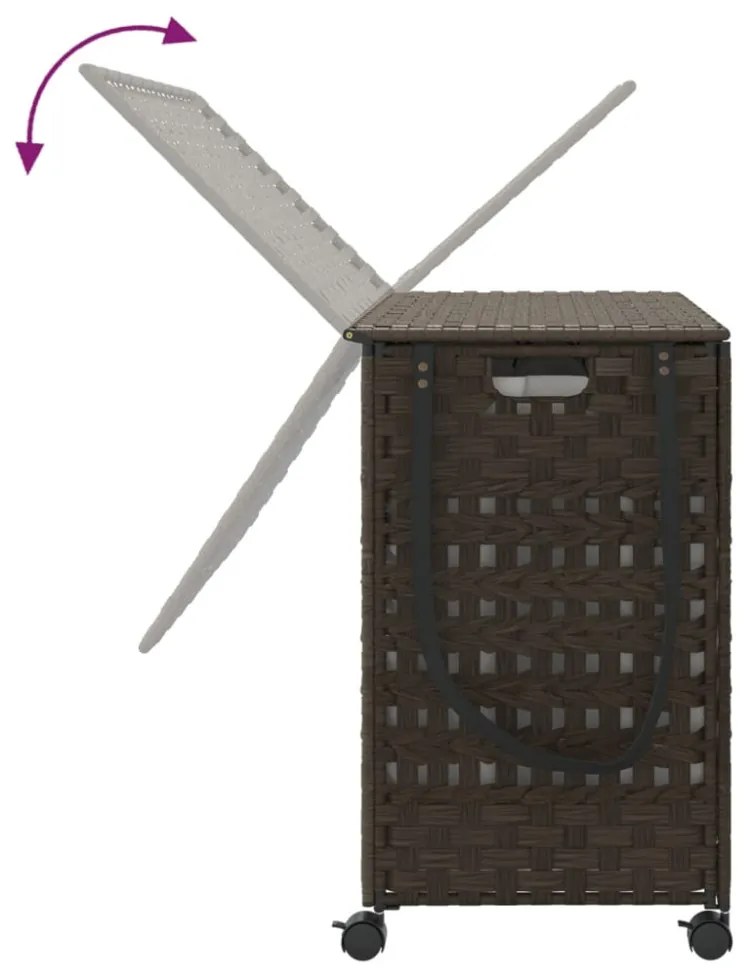 sötétbarna rattan szennyeskosár kerekekkel 66x35x60 cm