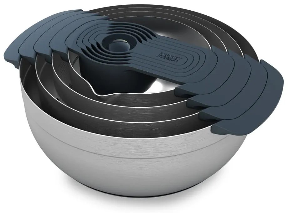 Fényes ezüstszínű tál készlet 9 db-os Nest 100 Collection – Joseph Joseph