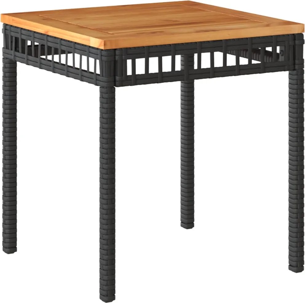 vidaXL fekete polyrattan és akácfa kerti asztal 38 x 38 x 42 cm