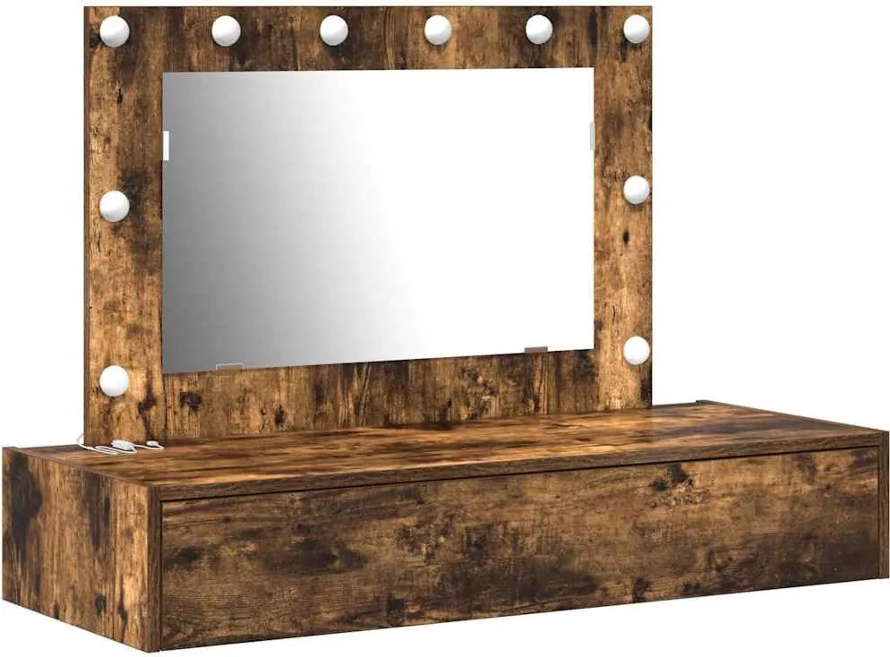 vidaXL Öltözködőasztal tükör lámpákkal Barna 100 x 40 x 70 cm Faanyag