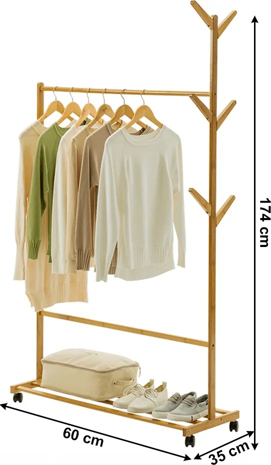 Kerekes akasztó, bambus, 60 cm széles, VIKIR TYP 1