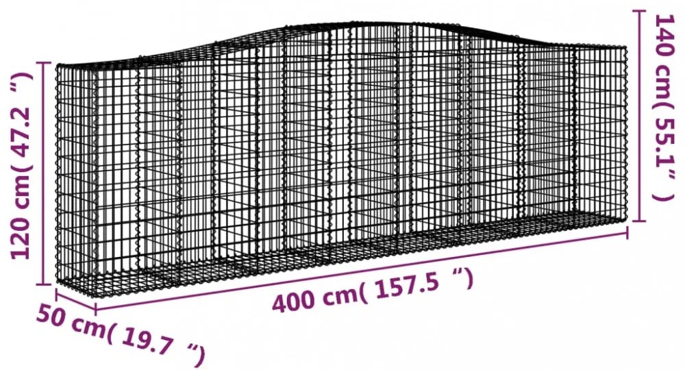 vidaXL 20 db íves horganyzott vas gabion kosár 400x50x120/140 cm