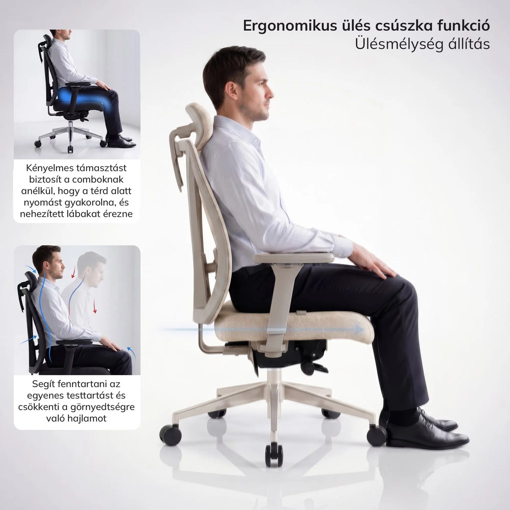 Ergonómikus, forgó irodai szék, világos bézs: VECTOR