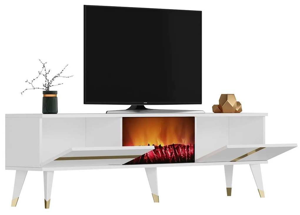 TV asztal/szekrény kandallóval Vekika 3 (fehér + arany) . 1095529