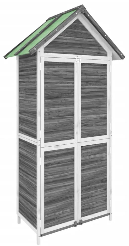 szürke tömör fenyőfa kerti szerszámtároló 89 x 52,5 x 175 cm