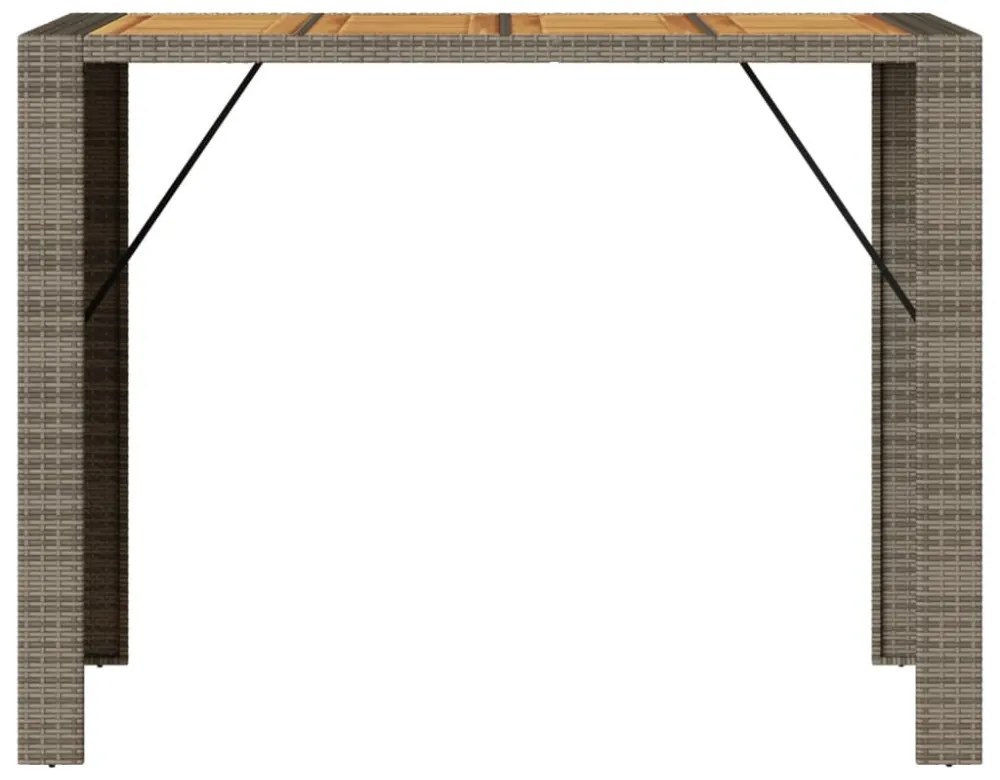 szürke polyrattan kerti bárasztal akácfa lappal 145x80x110 cm