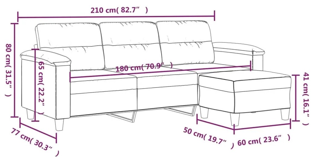 3 személyes világosszürke mikroszálas kanapé lábtartóval 180 cm
